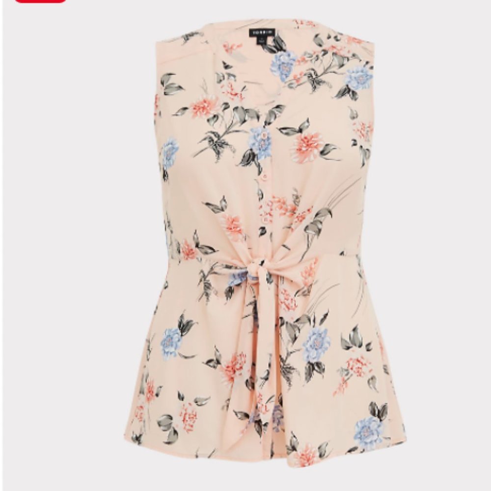 Torrid Size 1 Pink Georgette Floral Peplum Tie Top